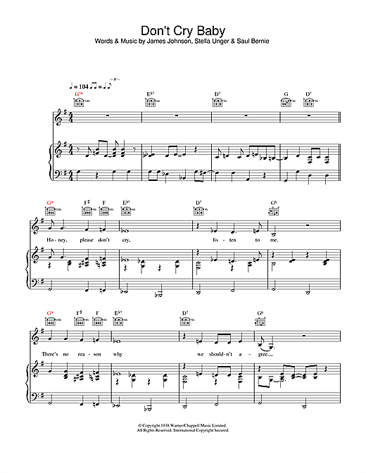 Preview Madeleine Peyroux Don't Cry Baby Jazz sheet music, notes and chords for Piano, Vocal & Guitar (Right-Hand Melody), SKU: 33086 sheet music, piano notes, chords, guitar tabs, score, transpose, transcribe, how to play, guide, download, learn, tutorial, progression, song, artist, awards, billboard, mtv, vh1, tour, single, album, release