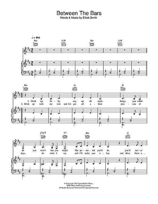 Preview Madeleine Peyroux Between The Bars Jazz sheet music, notes and chords for Piano, Vocal & Guitar (Right-Hand Melody), SKU: 33089 sheet music, piano notes, chords, guitar tabs, score, transpose, transcribe, how to play, guide, download, learn, tutorial, progression, song, artist, awards, billboard, mtv, vh1, tour, single, album, release