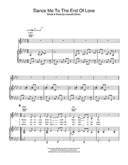 Preview Madeleine Peyroux Dance Me To The End Of Love Jazz sheet music, notes and chords for Piano, Vocal & Guitar (Right-Hand Melody), SKU: 33091 sheet music, piano notes, chords, guitar tabs, score, transpose, transcribe, how to play, guide, download, learn, tutorial, progression, song, artist, awards, billboard, mtv, vh1, tour, single, album, release