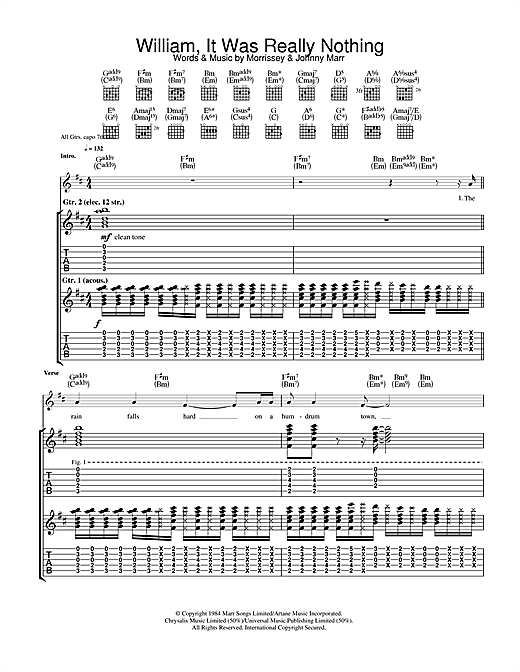 Preview The Smiths William, It Was Really Nothing Indie sheet music, notes and chords for Guitar Tab, SKU: 33100 sheet music, piano notes, chords, guitar tabs, score, transpose, transcribe, how to play, guide, download, learn, tutorial, progression, song, artist, awards, billboard, mtv, vh1, tour, single, album, release