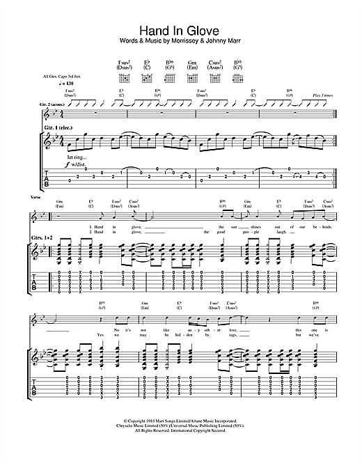Preview The Smiths Hand In Glove Indie sheet music, notes and chords for Guitar Tab, SKU: 33106 sheet music, piano notes, chords, guitar tabs, score, transpose, transcribe, how to play, guide, download, learn, tutorial, progression, song, artist, awards, billboard, mtv, vh1, tour, single, album, release