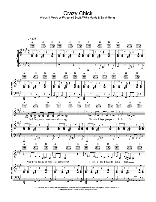 Preview Charlotte Church Crazy Chick Pop sheet music, notes and chords for Piano, Vocal & Guitar, SKU: 33116 sheet music, piano notes, chords, guitar tabs, score, transpose, transcribe, how to play, guide, download, learn, tutorial, progression, song, artist, awards, billboard, mtv, vh1, tour, single, album, release