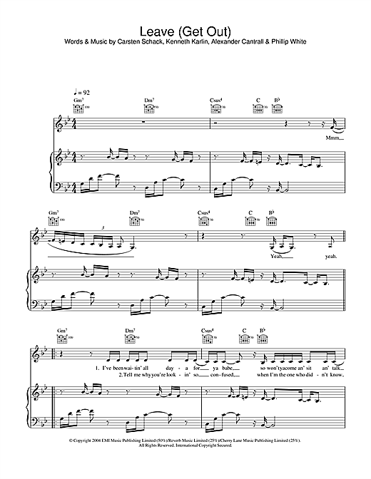 Preview JoJo Leave (Get Out) Pop sheet music, notes and chords for Piano, Vocal & Guitar (Right-Hand Melody), SKU: 33117 sheet music, piano notes, chords, guitar tabs, score, transpose, transcribe, how to play, guide, download, learn, tutorial, progression, song, artist, awards, billboard, mtv, vh1, tour, single, album, release