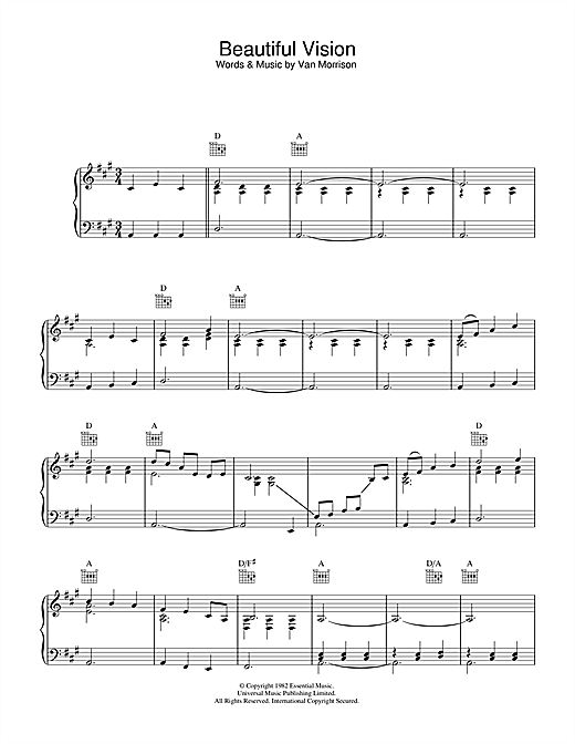 Preview Van Morrison Beautiful Vision Soul sheet music, notes and chords for Piano, Vocal & Guitar (Right-Hand Melody), SKU: 33139 sheet music, piano notes, chords, guitar tabs, score, transpose, transcribe, how to play, guide, download, learn, tutorial, progression, song, artist, awards, billboard, mtv, vh1, tour, single, album, release