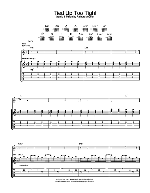 Preview Hard-Fi Tied Up Too Tight Rock sheet music, notes and chords for Guitar Tab, SKU: 33155 sheet music, piano notes, chords, guitar tabs, score, transpose, transcribe, how to play, guide, download, learn, tutorial, progression, song, artist, awards, billboard, mtv, vh1, tour, single, album, release