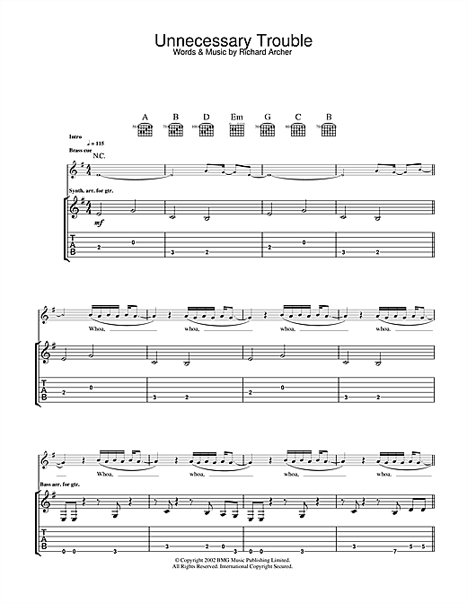 Preview Hard-Fi Unnecessary Trouble Rock sheet music, notes and chords for Guitar Tab, SKU: 33157 sheet music, piano notes, chords, guitar tabs, score, transpose, transcribe, how to play, guide, download, learn, tutorial, progression, song, artist, awards, billboard, mtv, vh1, tour, single, album, release