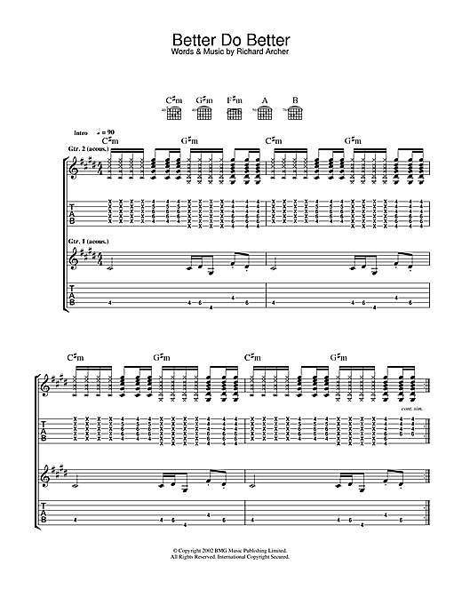 Preview Hard-Fi Better Do Better Rock sheet music, notes and chords for Guitar Tab, SKU: 33158 sheet music, piano notes, chords, guitar tabs, score, transpose, transcribe, how to play, guide, download, learn, tutorial, progression, song, artist, awards, billboard, mtv, vh1, tour, single, album, release