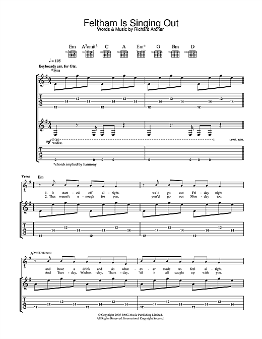 Preview Hard-Fi Feltham Is Singing Out Rock sheet music, notes and chords for Guitar Tab, SKU: 33160 sheet music, piano notes, chords, guitar tabs, score, transpose, transcribe, how to play, guide, download, learn, tutorial, progression, song, artist, awards, billboard, mtv, vh1, tour, single, album, release