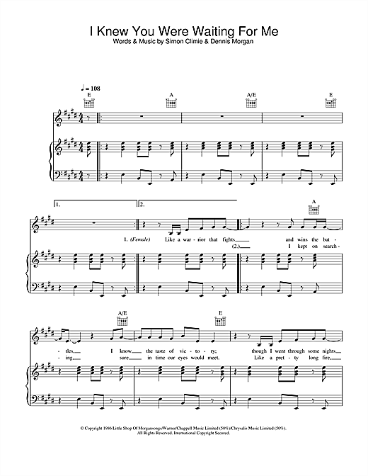 Preview Aretha Franklin & George Michael I Knew You Were Waiting (For Me) Soul sheet music, notes and chords for Piano, Vocal & Guitar, SKU: 33171 sheet music, piano notes, chords, guitar tabs, score, transpose, transcribe, how to play, guide, download, learn, tutorial, progression, song, artist, awards, billboard, mtv, vh1, tour, single, album, release