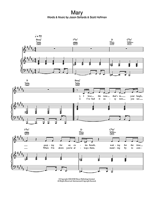 Preview Scissor Sisters Mary Pop sheet music, notes and chords for Piano, Vocal & Guitar (Right-Hand Melody), SKU: 33202 sheet music, piano notes, chords, guitar tabs, score, transpose, transcribe, how to play, guide, download, learn, tutorial, progression, song, artist, awards, billboard, mtv, vh1, tour, single, album, release