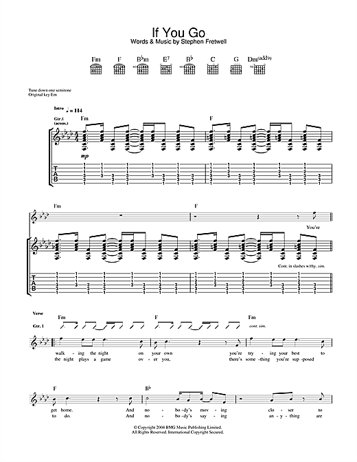 Preview Stephen Fretwell If You Go Pop sheet music, notes and chords for Guitar Tab, SKU: 33213 sheet music, piano notes, chords, guitar tabs, score, transpose, transcribe, how to play, guide, download, learn, tutorial, progression, song, artist, awards, billboard, mtv, vh1, tour, single, album, release