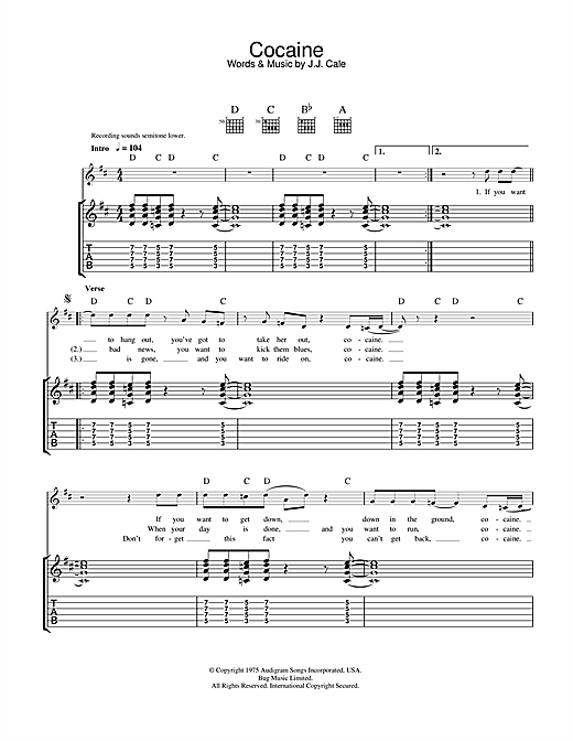 Preview J.J. Cale Cocaine Rock sheet music, notes and chords for Guitar Tab, SKU: 33225 sheet music, piano notes, chords, guitar tabs, score, transpose, transcribe, how to play, guide, download, learn, tutorial, progression, song, artist, awards, billboard, mtv, vh1, tour, single, album, release