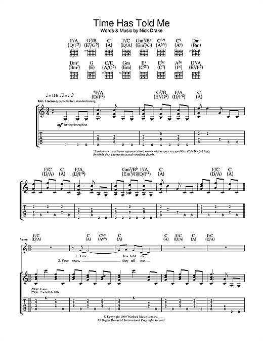Preview Nick Drake Time Has Told Me Pop sheet music, notes and chords for Guitar Tab, SKU: 33253 sheet music, piano notes, chords, guitar tabs, score, transpose, transcribe, how to play, guide, download, learn, tutorial, progression, song, artist, awards, billboard, mtv, vh1, tour, single, album, release