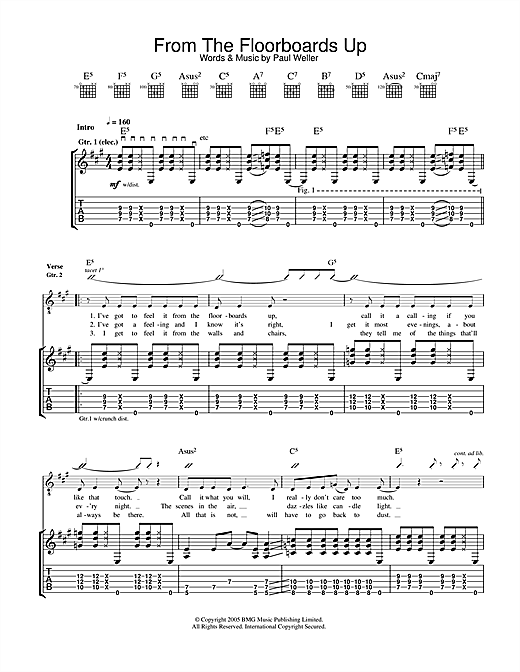 Preview Paul Weller From The Floorboards Up Rock sheet music, notes and chords for Guitar Tab, SKU: 33292 sheet music, piano notes, chords, guitar tabs, score, transpose, transcribe, how to play, guide, download, learn, tutorial, progression, song, artist, awards, billboard, mtv, vh1, tour, single, album, release