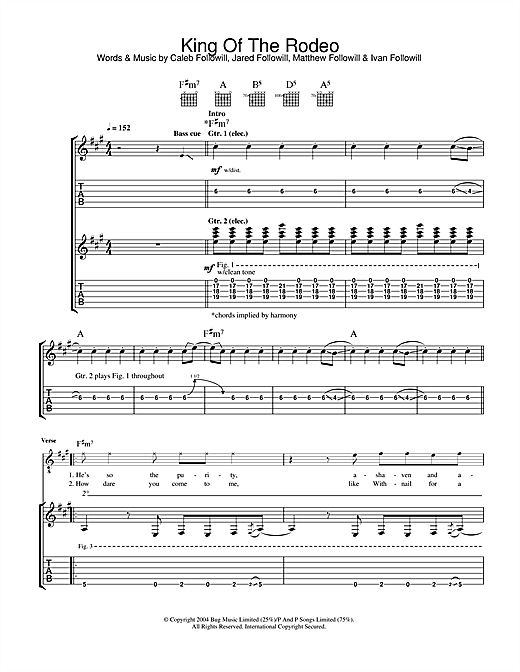 Preview Kings Of Leon King Of The Rodeo Rock sheet music, notes and chords for Guitar Tab, SKU: 33293 sheet music, piano notes, chords, guitar tabs, score, transpose, transcribe, how to play, guide, download, learn, tutorial, progression, song, artist, awards, billboard, mtv, vh1, tour, single, album, release