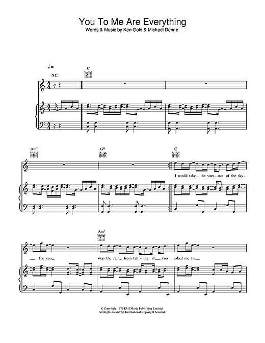 Preview The Real Thing You To Me Are Everything Disco sheet music, notes and chords for Piano, Vocal & Guitar (Right-Hand Melody), SKU: 33334 sheet music, piano notes, chords, guitar tabs, score, transpose, transcribe, how to play, guide, download, learn, tutorial, progression, song, artist, awards, billboard, mtv, vh1, tour, single, album, release