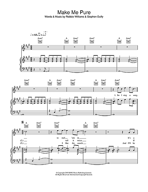 Preview Robbie Williams Make Me Pure Pop sheet music, notes and chords for Piano, Vocal & Guitar (Right-Hand Melody), SKU: 33351 sheet music, piano notes, chords, guitar tabs, score, transpose, transcribe, how to play, guide, download, learn, tutorial, progression, song, artist, awards, billboard, mtv, vh1, tour, single, album, release