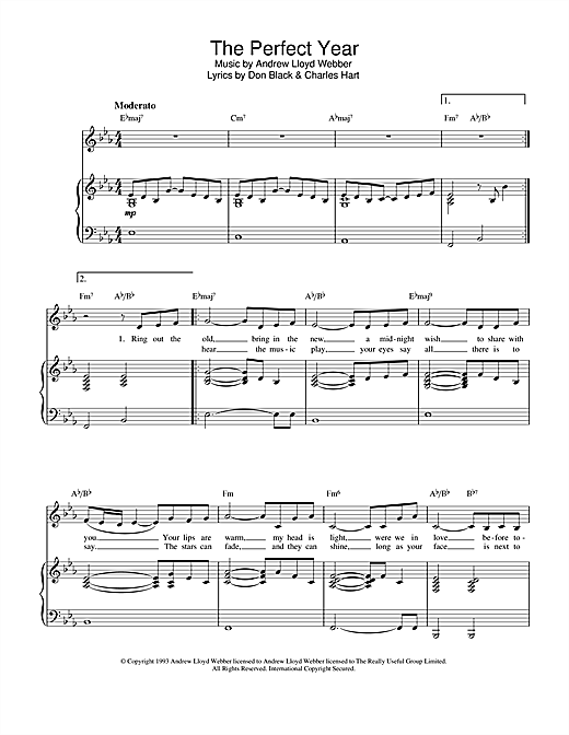 Preview Andrew Lloyd Webber The Perfect Year (from Sunset Boulevard) Musicals sheet music, notes and chords for Piano, Vocal & Guitar (Right-Hand Melody), SKU: 33399 sheet music, piano notes, chords, guitar tabs, score, transpose, transcribe, how to play, guide, download, learn, tutorial, progression, song, artist, awards, billboard, mtv, vh1, tour, single, album, release
