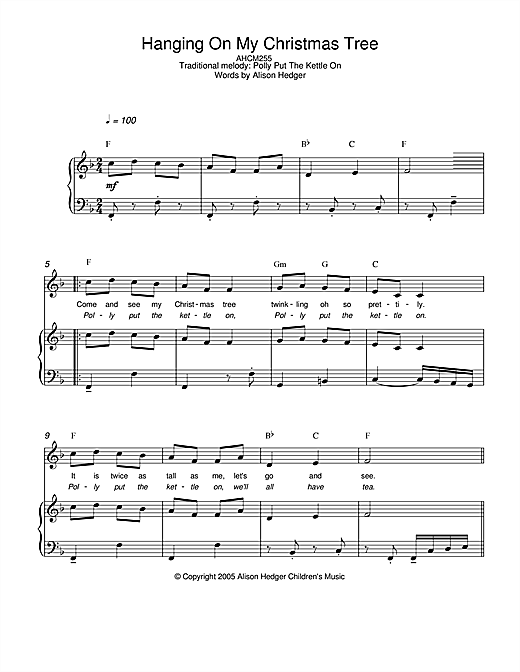 Preview Alison Hedger Hanging On My Christmas Tree Children sheet music, notes and chords for Piano, Vocal & Guitar (Right-Hand Melody), SKU: 33408 sheet music, piano notes, chords, guitar tabs, score, transpose, transcribe, how to play, guide, download, learn, tutorial, progression, song, artist, awards, billboard, mtv, vh1, tour, single, album, release