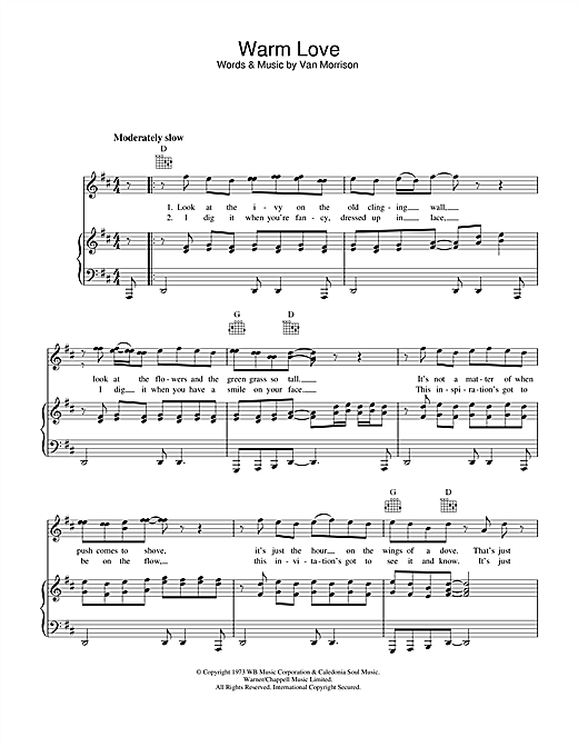 Preview Van Morrison Warm Love Soul sheet music, notes and chords for Piano, Vocal & Guitar, SKU: 33419 sheet music, piano notes, chords, guitar tabs, score, transpose, transcribe, how to play, guide, download, learn, tutorial, progression, song, artist, awards, billboard, mtv, vh1, tour, single, album, release