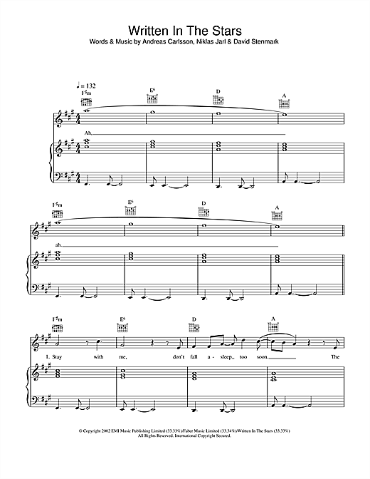 Preview Westlife Written In The Stars Pop sheet music, notes and chords for Piano, Vocal & Guitar, SKU: 33432 sheet music, piano notes, chords, guitar tabs, score, transpose, transcribe, how to play, guide, download, learn, tutorial, progression, song, artist, awards, billboard, mtv, vh1, tour, single, album, release