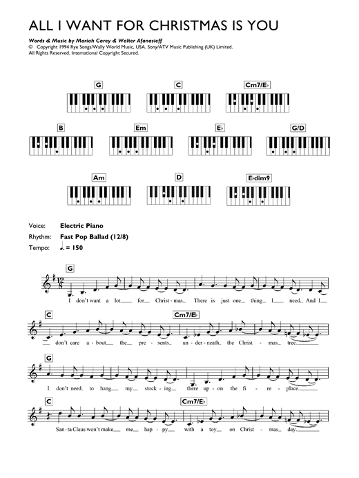 Preview Mariah Carey All I Want For Christmas Is You Pop sheet music, notes and chords for Keyboard, SKU: 33438 sheet music, piano notes, chords, guitar tabs, score, transpose, transcribe, how to play, guide, download, learn, tutorial, progression, song, artist, awards, billboard, mtv, vh1, tour, single, album, release