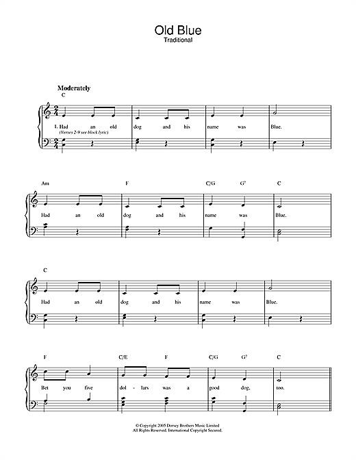 Preview Traditional Old Blue Children sheet music, notes and chords for Piano & Vocal, SKU: 33447 sheet music, piano notes, chords, guitar tabs, score, transpose, transcribe, how to play, guide, download, learn, tutorial, progression, song, artist, awards, billboard, mtv, vh1, tour, single, album, release