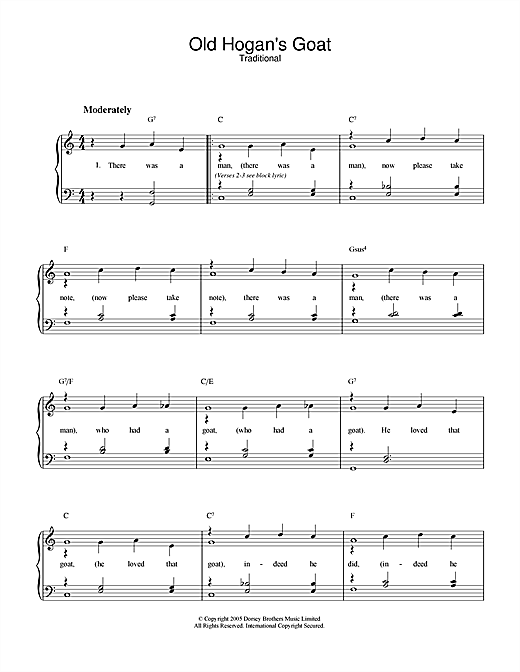 Preview Traditional Old Hogan's Goat Children sheet music, notes and chords for Piano & Vocal, SKU: 33448 sheet music, piano notes, chords, guitar tabs, score, transpose, transcribe, how to play, guide, download, learn, tutorial, progression, song, artist, awards, billboard, mtv, vh1, tour, single, album, release