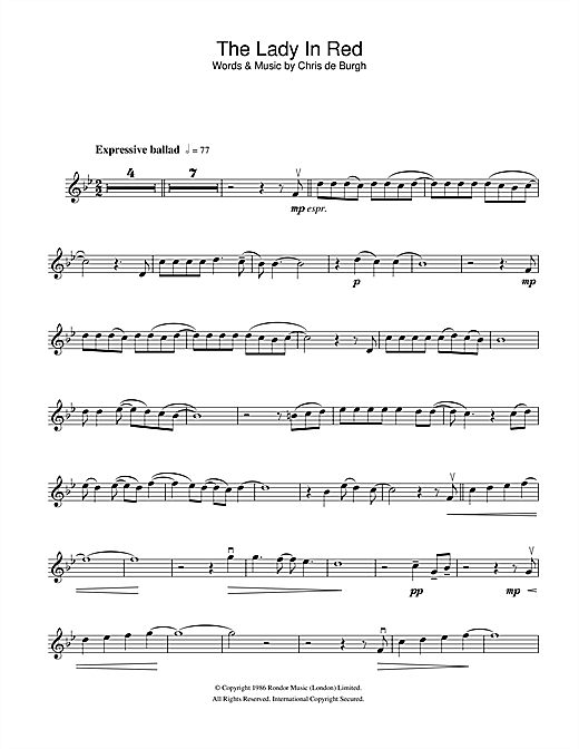 Preview Chris de Burgh The Lady In Red Pop sheet music, notes and chords for Violin, SKU: 33453 sheet music, piano notes, chords, guitar tabs, score, transpose, transcribe, how to play, guide, download, learn, tutorial, progression, song, artist, awards, billboard, mtv, vh1, tour, single, album, release