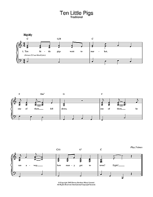 Preview Traditional Ten Little Pigs Children sheet music, notes and chords for Piano & Vocal, SKU: 33461 sheet music, piano notes, chords, guitar tabs, score, transpose, transcribe, how to play, guide, download, learn, tutorial, progression, song, artist, awards, billboard, mtv, vh1, tour, single, album, release