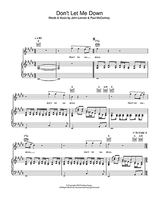 Preview The Beatles Don't Let Me Down Pop sheet music, notes and chords for Piano, Vocal & Guitar, SKU: 33476 sheet music, piano notes, chords, guitar tabs, score, transpose, transcribe, how to play, guide, download, learn, tutorial, progression, song, artist, awards, billboard, mtv, vh1, tour, single, album, release