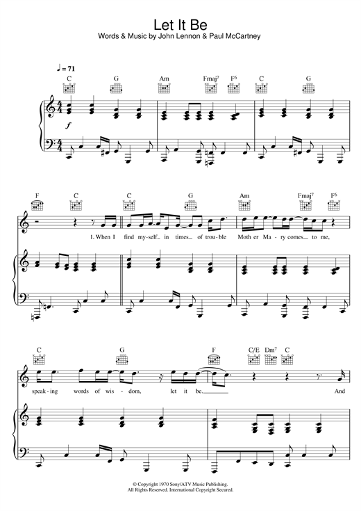 Preview The Beatles Let It Be Pop sheet music, notes and chords for Piano, Vocal & Guitar, SKU: 33484 sheet music, piano notes, chords, guitar tabs, score, transpose, transcribe, how to play, guide, download, learn, tutorial, progression, song, artist, awards, billboard, mtv, vh1, tour, single, album, release