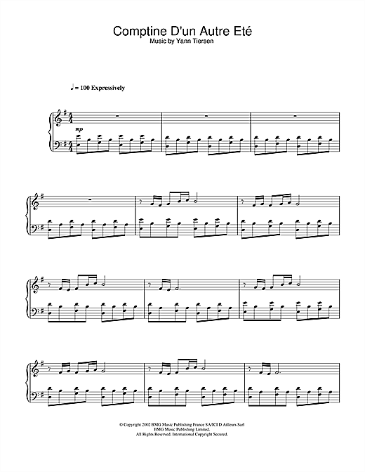 Preview Yann Tiersen Comptine D'un Autre Été (from Amélie) Film and TV sheet music, notes and chords for Piano, SKU: 33515 sheet music, piano notes, chords, guitar tabs, score, transpose, transcribe, how to play, guide, download, learn, tutorial, progression, song, artist, awards, billboard, mtv, vh1, tour, single, album, release