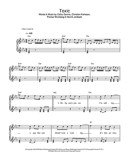 Preview Britney Spears Toxic Pop sheet music, notes and chords for Easy Piano, SKU: 33517 sheet music, piano notes, chords, guitar tabs, score, transpose, transcribe, how to play, guide, download, learn, tutorial, progression, song, artist, awards, billboard, mtv, vh1, tour, single, album, release