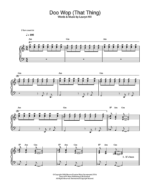 Preview Lauryn Hill Doo Wop (That Thing) R & B sheet music, notes and chords for Easy Piano, SKU: 33520 sheet music, piano notes, chords, guitar tabs, score, transpose, transcribe, how to play, guide, download, learn, tutorial, progression, song, artist, awards, billboard, mtv, vh1, tour, single, album, release