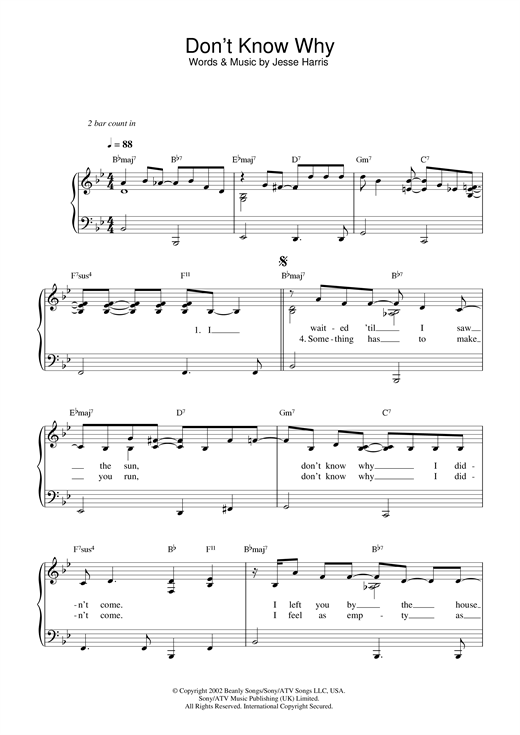 Preview Norah Jones Don't Know Why Pop sheet music, notes and chords for Easy Piano, SKU: 33523 sheet music, piano notes, chords, guitar tabs, score, transpose, transcribe, how to play, guide, download, learn, tutorial, progression, song, artist, awards, billboard, mtv, vh1, tour, single, album, release