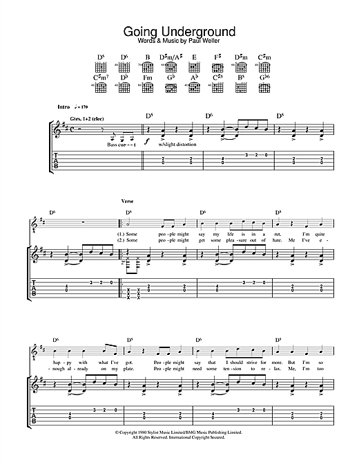 Preview The Jam Going Underground Punk sheet music, notes and chords for Guitar Tab, SKU: 33536 sheet music, piano notes, chords, guitar tabs, score, transpose, transcribe, how to play, guide, download, learn, tutorial, progression, song, artist, awards, billboard, mtv, vh1, tour, single, album, release