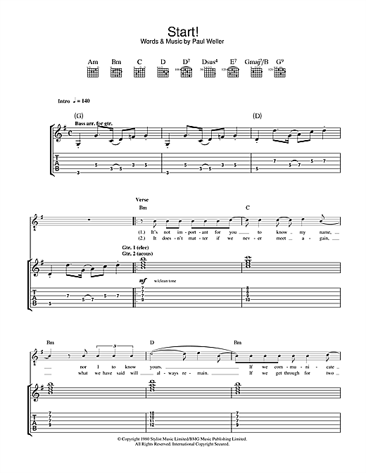 Preview The Jam Start! Punk sheet music, notes and chords for Guitar Tab, SKU: 33546 sheet music, piano notes, chords, guitar tabs, score, transpose, transcribe, how to play, guide, download, learn, tutorial, progression, song, artist, awards, billboard, mtv, vh1, tour, single, album, release