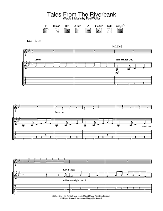 Preview The Jam Tales From The Riverbank Punk sheet music, notes and chords for Guitar Tab, SKU: 33547 sheet music, piano notes, chords, guitar tabs, score, transpose, transcribe, how to play, guide, download, learn, tutorial, progression, song, artist, awards, billboard, mtv, vh1, tour, single, album, release