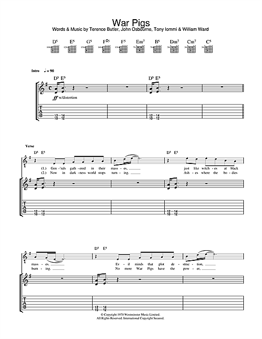 Preview Black Sabbath War Pigs Metal sheet music, notes and chords for Guitar Tab, SKU: 33567 sheet music, piano notes, chords, guitar tabs, score, transpose, transcribe, how to play, guide, download, learn, tutorial, progression, song, artist, awards, billboard, mtv, vh1, tour, single, album, release