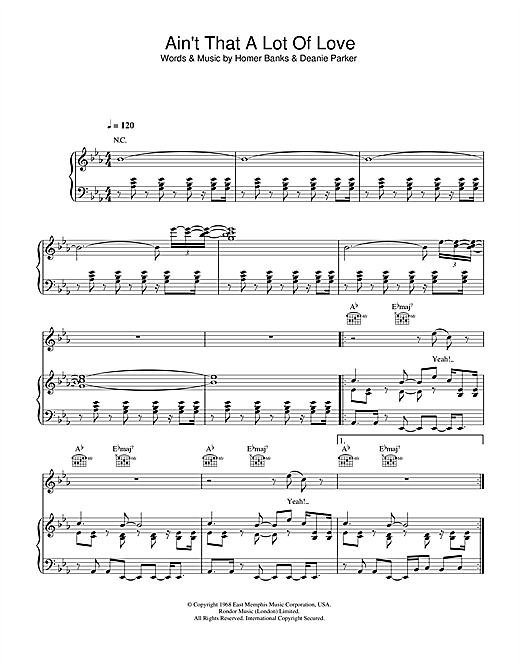 Preview Simply Red Ain't That A Lot Of Love Pop sheet music, notes and chords for Piano, Vocal & Guitar (Right-Hand Melody), SKU: 33581 sheet music, piano notes, chords, guitar tabs, score, transpose, transcribe, how to play, guide, download, learn, tutorial, progression, song, artist, awards, billboard, mtv, vh1, tour, single, album, release
