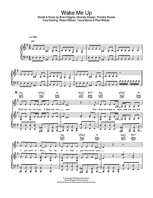 Preview Girls Aloud Wake Me Up Pop sheet music, notes and chords for Piano, Vocal & Guitar (Right-Hand Melody), SKU: 33582 sheet music, piano notes, chords, guitar tabs, score, transpose, transcribe, how to play, guide, download, learn, tutorial, progression, song, artist, awards, billboard, mtv, vh1, tour, single, album, release