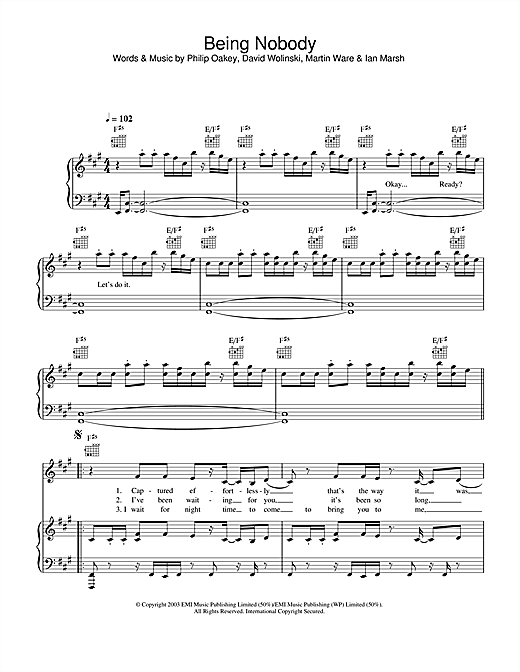 Preview Richard X vs. Liberty X Being Nobody Pop sheet music, notes and chords for Piano, Vocal & Guitar (Right-Hand Melody), SKU: 33589 sheet music, piano notes, chords, guitar tabs, score, transpose, transcribe, how to play, guide, download, learn, tutorial, progression, song, artist, awards, billboard, mtv, vh1, tour, single, album, release