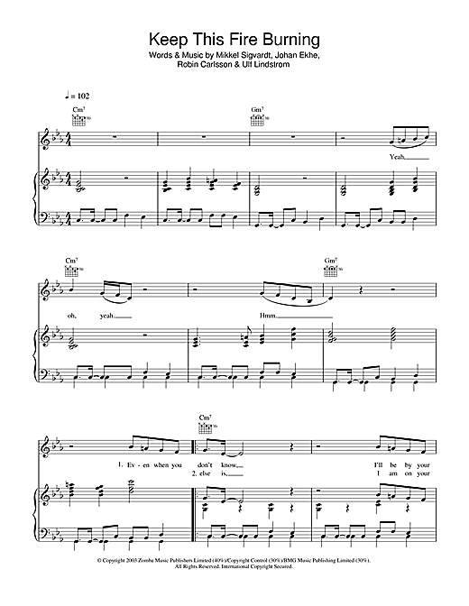 Preview Beverley Knight Keep This Fire Burning R & B sheet music, notes and chords for Piano, Vocal & Guitar (Right-Hand Melody), SKU: 33609 sheet music, piano notes, chords, guitar tabs, score, transpose, transcribe, how to play, guide, download, learn, tutorial, progression, song, artist, awards, billboard, mtv, vh1, tour, single, album, release