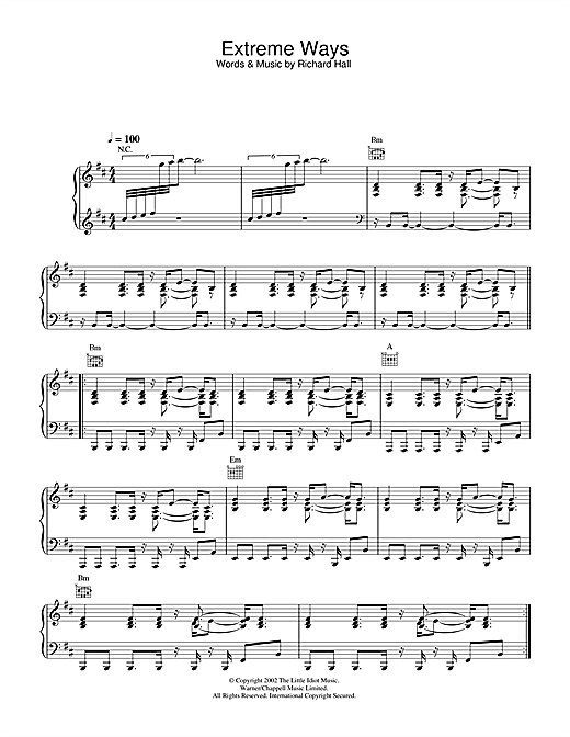 Preview Moby Extreme Ways Pop sheet music, notes and chords for Piano, Vocal & Guitar, SKU: 33617 sheet music, piano notes, chords, guitar tabs, score, transpose, transcribe, how to play, guide, download, learn, tutorial, progression, song, artist, awards, billboard, mtv, vh1, tour, single, album, release