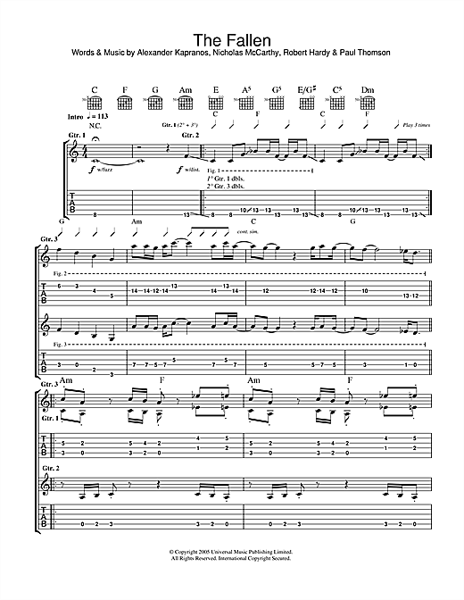 Preview Franz Ferdinand The Fallen Rock sheet music, notes and chords for Guitar Tab, SKU: 33639 sheet music, piano notes, chords, guitar tabs, score, transpose, transcribe, how to play, guide, download, learn, tutorial, progression, song, artist, awards, billboard, mtv, vh1, tour, single, album, release