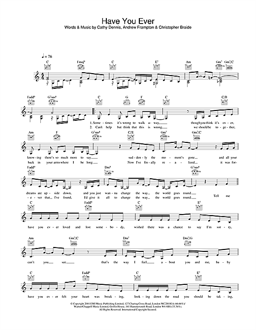 Preview S Club 7 Have You Ever Pop sheet music, notes and chords for Melody Line, Lyrics & Chords, SKU: 33660 sheet music, piano notes, chords, guitar tabs, score, transpose, transcribe, how to play, guide, download, learn, tutorial, progression, song, artist, awards, billboard, mtv, vh1, tour, single, album, release