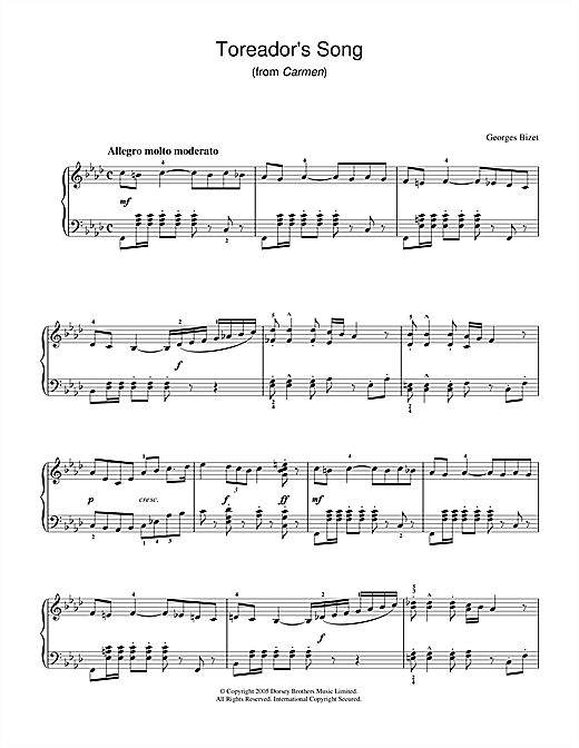 Preview Georges Bizet Toreador's Song (from Carmen) Classical sheet music, notes and chords for Piano, SKU: 33666 sheet music, piano notes, chords, guitar tabs, score, transpose, transcribe, how to play, guide, download, learn, tutorial, progression, song, artist, awards, billboard, mtv, vh1, tour, single, album, release
