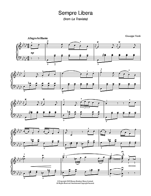 Preview Giuseppe Verdi Sempre Libera (from La Traviata) Classical sheet music, notes and chords for Piano, SKU: 33668 sheet music, piano notes, chords, guitar tabs, score, transpose, transcribe, how to play, guide, download, learn, tutorial, progression, song, artist, awards, billboard, mtv, vh1, tour, single, album, release