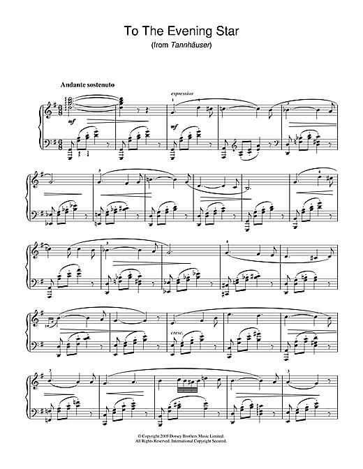 Preview Richard Wagner To The Evening Star (from Tannhäuser) Classical sheet music, notes and chords for Piano, SKU: 33671 sheet music, piano notes, chords, guitar tabs, score, transpose, transcribe, how to play, guide, download, learn, tutorial, progression, song, artist, awards, billboard, mtv, vh1, tour, single, album, release